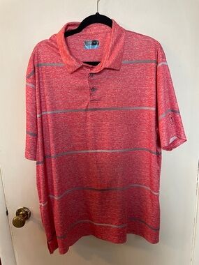 PGA Tour Men’s Heathered Red Polo with Gray Stripes. XXL. Nice condition*